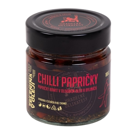 Chilli papričky Rawit nakládané v olivovém oleji a bylinách — 180 g